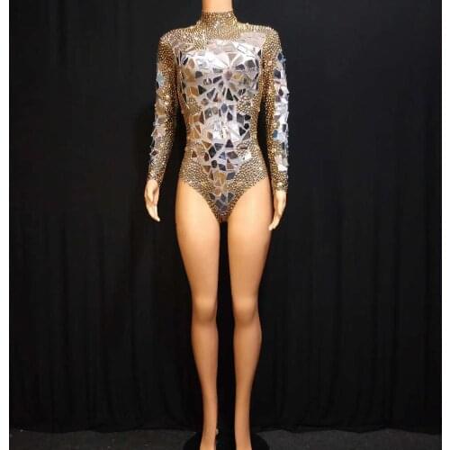 Women Classical Sequins Long Sleeves Stretch Acrobatics Performance Costumes Fashion Female Skinny Bodysuits Gymnastics Outfits