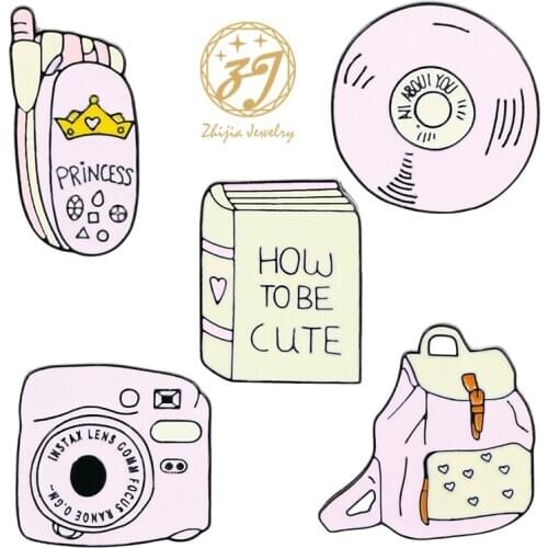 Cute Pink Schoolbag Phone Book Enamel Zinc Alloy Brooch Pin Lapel Backpack Hat Fashion Personality Jewelry