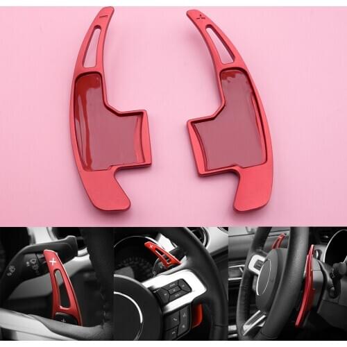 1Pair Red Aluminum Alloy Steering Wheel Shift Paddle Shifter Extension Trim Cover Moulding Fit for Ford Mustang 2015 2016 2017