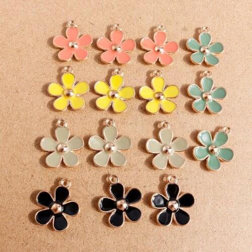 10pcs 18*21mm 5 Colors Enamel Flower Charms for Making Pendants Necklaces Earrings Keychain DIY Jewelry Findings Craft Accessory