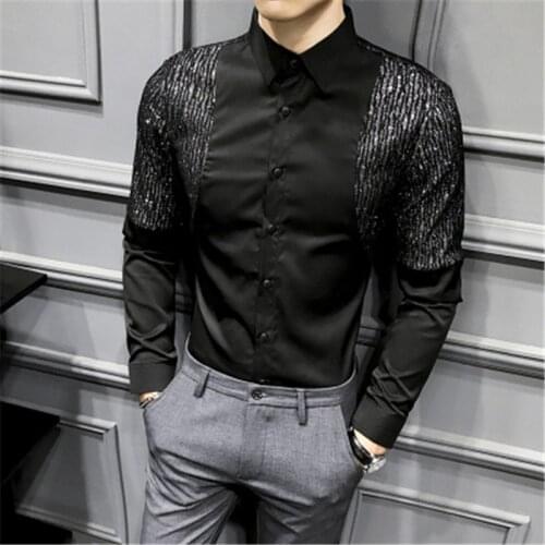 2020 Spring Men Social Shirt Slim Fit Casual Blouse Men Clothes Fashion Lace Design Dress Shirts Chemise Homme Camisa Masculina