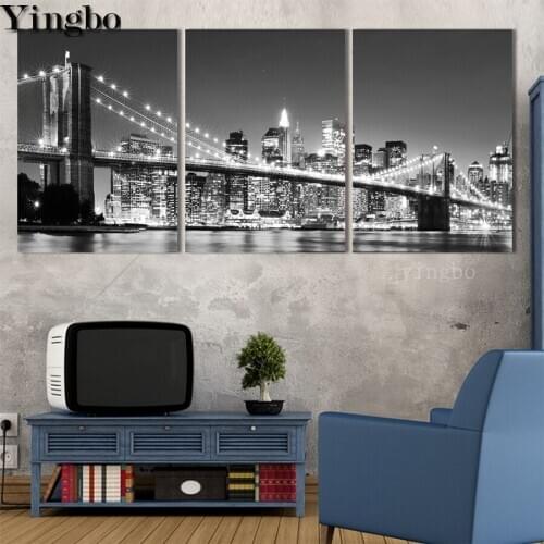 3pcs Diamond Embroidery new York Brooklyn Bridge landscape Pictures Rhinestones Black and white 5d diamond painting diy decor