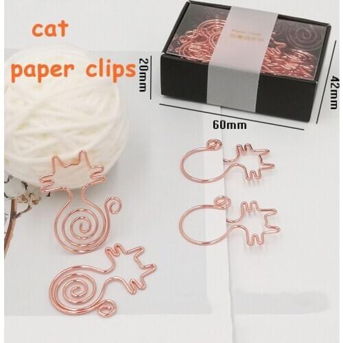 40pcs Cute Metal Paper Clips Lot Kawaii Cat Rose Gold Paper Clips Decorative Stationery Gold Office Supplies Accessories