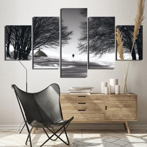 5pcs Poster Tree And People In The Snow Decoration Waterproof Ink Canvas Painting Customizable Home Decoration