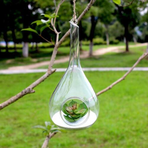 Free Shipping 8pcs/pack 8*16cm Water Drop Shaped Hanging Glass Vase Home Decoration Creative One Open Terrarium Wedding Prop