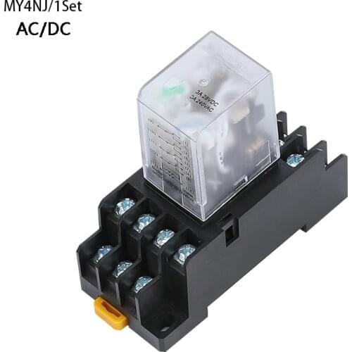 Free shipping HH54P MY4NJ plug-in relay PYF14A DC 12v 24v 36v 48v 110v 220v DC/AC 5A silver contact 14pins 4PDT rele socket