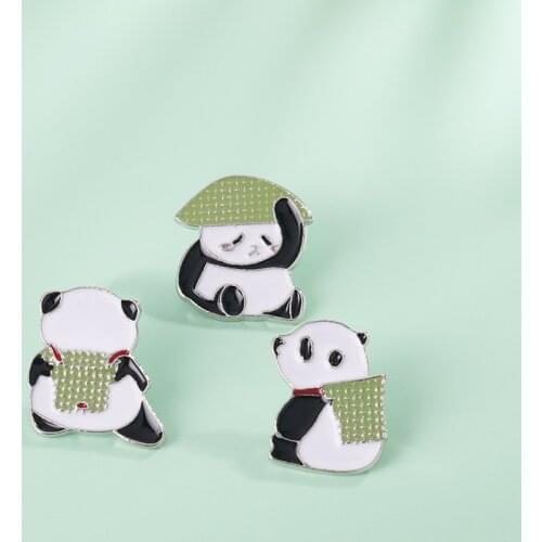 Baby Panda with Bamboo Enamel Pin Brooch Bag Shirt Lapel Pin Badge Cartoon Hats Clothes Jewelry Accessories for Birthday Present