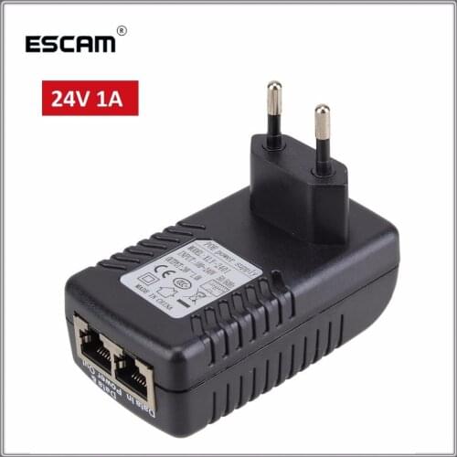 CCTV DC24V 1A 24 Watt Wall Plug Poe Injector Ethernet Adapter IP Camera PoE Phone Power Supply US EU Plug