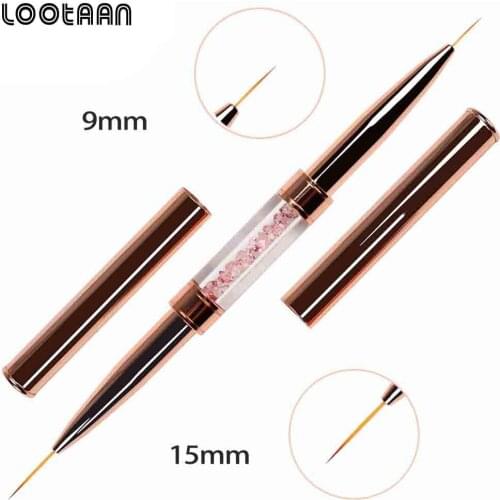 Rose Gold Double Head Nail Brush Crystal Handle Drawing Brush Line Brush Painting Pen Gel Polish Crystal Nail Art Manicure Tool