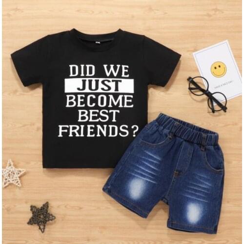 Baby Boys Clothes Set, Letter Print Short Sleeve O-neck T-shirt + Short Jeans for Summer