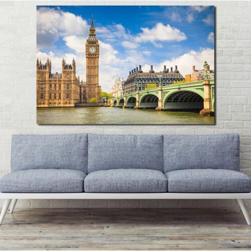 London Big Ben Wall Art Canvas Posters Prints Landscape Painting Oil Wall Pictures for Office Living Room Home Decor Framework