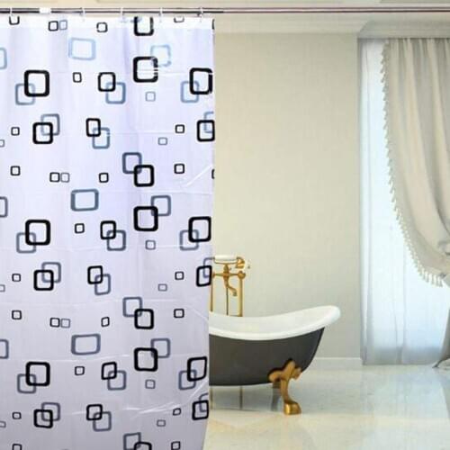 Fashion PEVA Shower Curtain Square Pattern Waterproof Bathroom Curtain With Hooks Washable Bath Decor