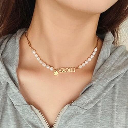 Fashion Not Fade 316 Stainless Steel Womens Gold Silver Color Chain Choker Pearl Star Lucky Pendant Necklaces Banquet Jewelry