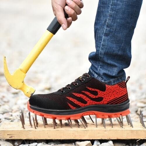 BIMUDUIYU Mens Work Safety Male Sneakers Shoes Breathable Steel Toe Cap Work Safety Boots Men Puncture Proof Protective Boots