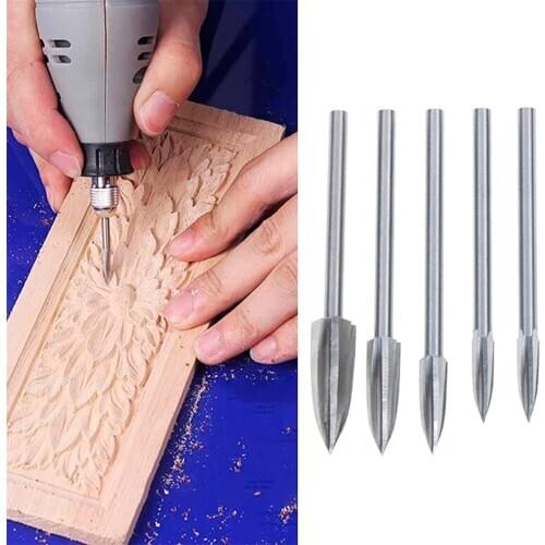 5PCS/SET Wood Engraving Drill Bit Set Steel Solid Carbide Grinding Burr For Woodworking Drilling Carving Engraving