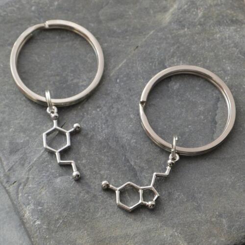 NEW Set Of 2 Science Key Rings Serotonin And Dopamine Keychains Molecule Gift For Science Lover MEN WOMEN Fashion Delicacy