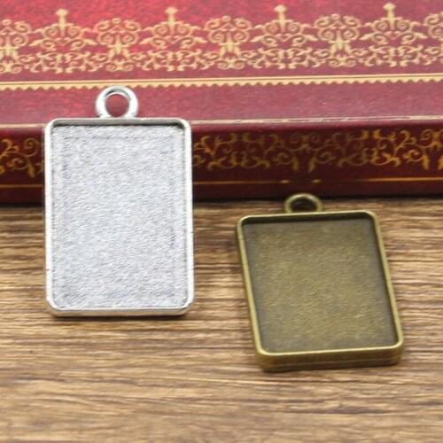 5pcs New 25x18mm Inner Size Antique Bronze Silver Color Double Sided Rectangle Cabochon Base Setting Charms Pendant