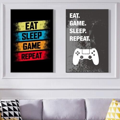 Eat Sleep Game Repeat Gaming Poster Gamer Canvas Painting Poster and Prints for Boys Room Decorative Wall Art Picture Playroom