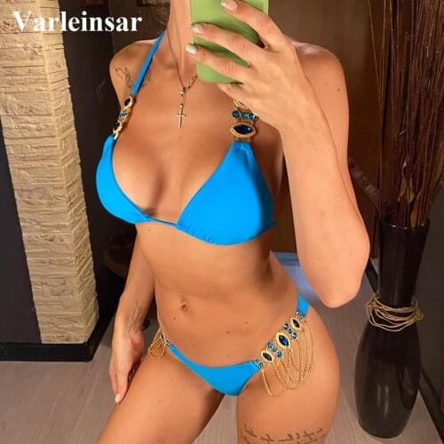 Sexy Shiny Rhrinestone Diamond Halter Bikini Female Swimsuit Women Swimwear Two-pieces Bikini set Bather Bathing Suit Swim V3048