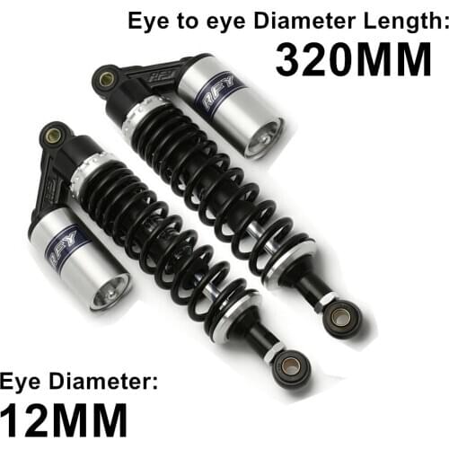 1Pair Spring 7mm 320mm 12.5" Motorcycle Falling Protectiong Rear Air Shock Absorber Gas Suspension Black Silver D30