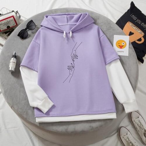 Hand Line Hoodie Pullovers Women Oversize Art Sweatshirt Color Block Hoodies Kpop Clothes Women Hooded Sweater Sportswear Coat