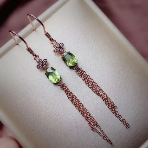 Natural Olivine Fringes Earrings S925 Pure Silver Fine Fashion Luxurious Wedding Charming Jewelry for Women Free Shipping