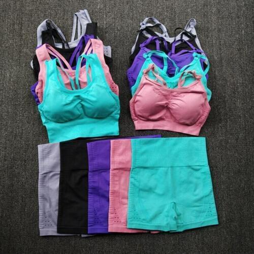 2020 Women Summer Seamless yoga set Fitness Sports Suits GYM Clothing Yoga Bra top High Waist Shorts Workout Pants Shirts