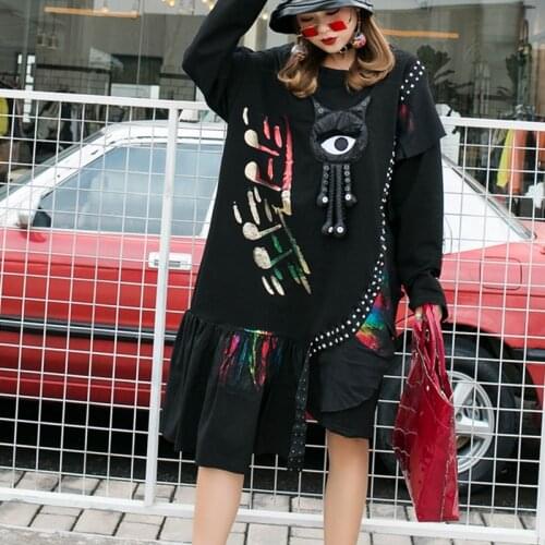 Oversized WomenS Pullover Sweatshirt Fashion Sequins Beads Hiphop Loose BF Style Dress Hoody Sweater Женский свободный свитер