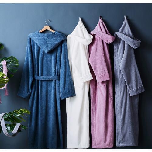 Five-star hotel Winter Thick pure cotton bathrobes sleepwear robes Unisex long-sleeve absorbent terry bathrobe hooded pijamas