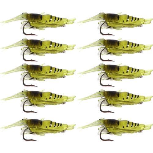 10Pcs/Lot 4cm 1.5g Soft Plastic Shrimp Lures Artificial Silicone Fishing Bait Trout Bass Bait Fishy Smell Single Hook Tackle Jig