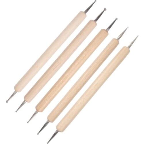 100Set/Lot 5Pcs/Set Double-Headed Point Drill Pen Wooden Pole Point Flower Pen Glue Nail Polish Pull Polish Manicure HA2167