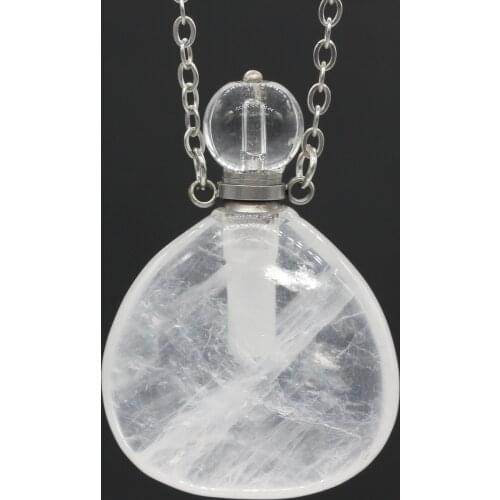 100-Unique 1 Pcs Stainless Steel Perfume Bottle Water Drop Pendant Natural Rock Crystal Necklace Open Jewerlry