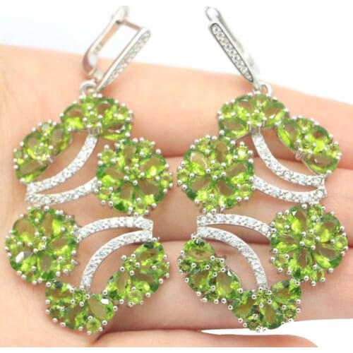 37x21mm Princess Cut Engagement Silver Earrings for Women Created Pink Kunzite Wedding Dating Silver Jewelry