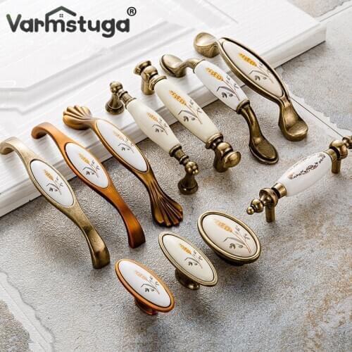 Antique Bronze Ceramic Cabinet Handles Zinc Alloy Drawer Knobs Pulls Wardrobe Door Handle European Furniture Handle Hardware