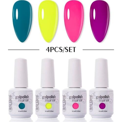 Arte Clavo 2/4/6PCS Colors Gel Nail Polish Set Semi Permanent Glitter Hybrid Varnish Base Top Coat Soak Off UV LED Nail Gel