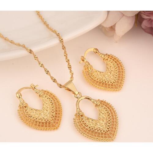 Bangrui Gold Color Heart Shape Jewelry sets Pendant Necklaces Women,African Jewelry,Arab sets,Ethiopian Like