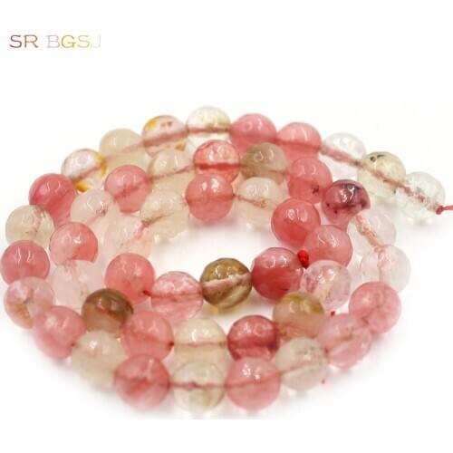 Free Shipping SR 6mm 8mm 10mm Beautiful Faceted Round Cherry Quartz Gemstone Stone Jewelry DIY Beads Strand 15"