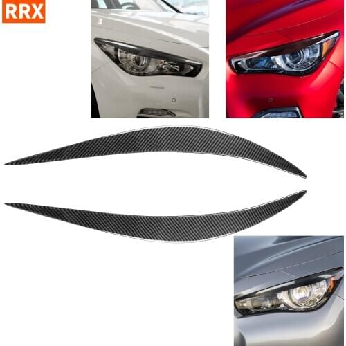For Infiniti Q50 2014-2020 Carbon Fiber Headlights Eyebrows Eyelids Cover Eyelash Headlamp Stickers Tuning Car Accessories