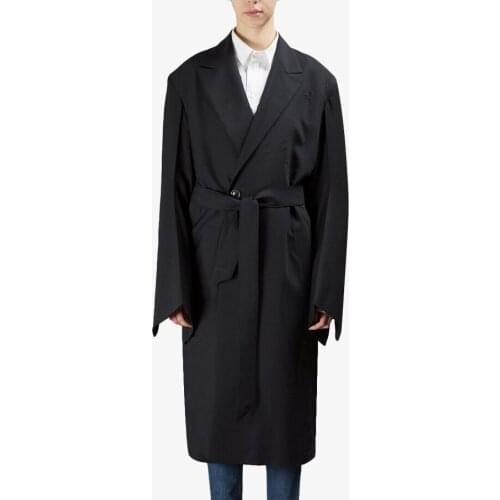 Men and women loose waist big profile long black wool coat drop shoulder wide sleeve autumn and winter windbreaker