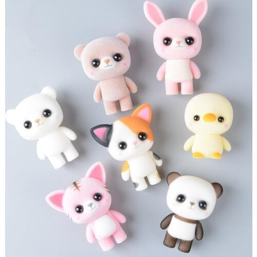 Koteta Kawaii PVC Flocking Doll Furry Panda Pengiun Duck Mini Animals Toys Figure Children Kids Birthday Girl Christmas Gift