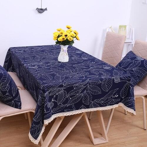 Literary Dark Thick Pure Color Fresh Pattern Geometric Leaves Coarse Linen Cotton and Linen Tea Table Cloth Table Cloth