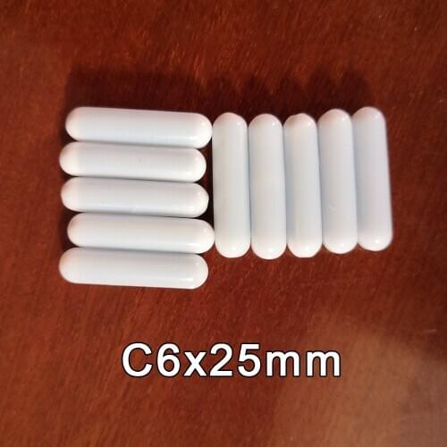 C6x25mm PTFE Magnetic Stirrer Cylindrical Type Magneton Stir Bar Spinbar Stirring Mixer White Spin Bars, 10pcs