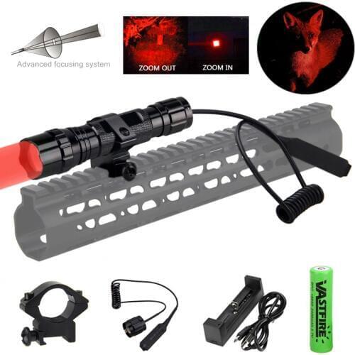 300 Yards Zoomable RED Led Under-Barre Weapon Light Military Tactical Surefir Armas Hunting Scout Flashlights+18650+USB Charger