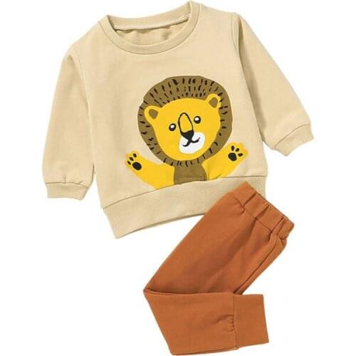 Cute Baby Girls Boys Cartoon Lion Printed Clothes Set Long Sleeves Pullover Sweathirt+Elastic Waist Pants Newborn 0-12 Months