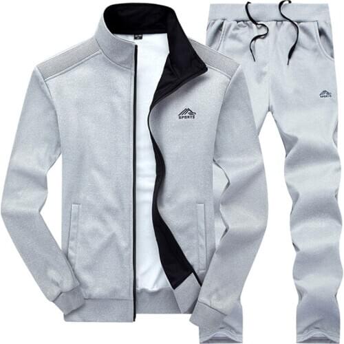 2 Pieces Mens Sets Embroidery Cardigan Solid Long Sleeve Sweatshirt Fleece Sweatsuit + Long Sweatpants Casual Sports Tracksuit