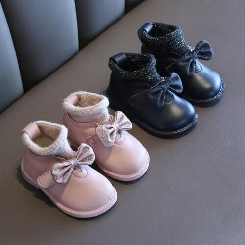 2021 new baby girl princess shoes soft bottom 1-2-year-old baby walking shoes little childrens Plush winter cotton shoes