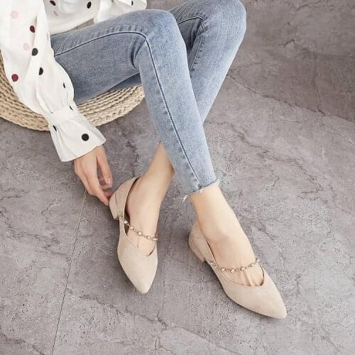 2021 New Pointed Toe Korean Low-heeled Temperament Evening Breeze Gentle Shoes Lady with Skirt Single ShoesWomens Shoes