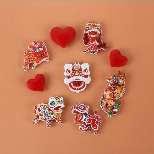 New Magnet 3D New Years cute lucky doll creative resin cartoon DIY lion dance Love heart Chinese style refrigerator magnet