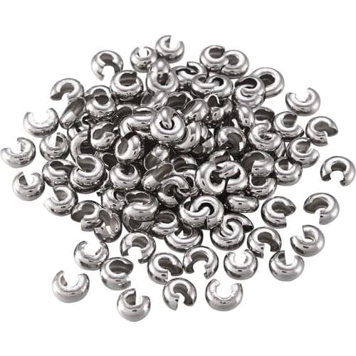 200pcs 304 Stainless Steel Crimp Beads Covers for Jewelry Findings accessories DIY Making ,about 4.5mm in diameter,Hole: 2mm F65