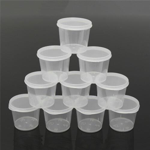 New 50pcs 27/35.7ml Disposable Plastic Takeaway Sauce Cup Reusable Containers Food Box With Hinged Lids Small Pigment Paint Box